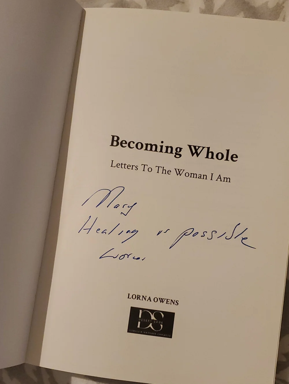 Becoming Whole by Lorna Owens, book, health, healing, Wellness, recovery